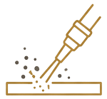 Icon showing a dry ice blasting nozzle cleaning a surface with only removed residue left behind