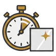 Icon of a stopwatch and clean surface representing a dry cleaning process with no drying time.
