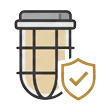 Icon of an enclosed electrical light fixture with a safety shield representing dry cleaning around electrical components.