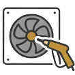 Icon of a mounted fan being cleaned without disassembly.