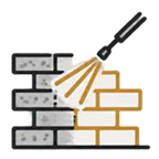 Icon showing a brick or masonry surface being pressure washed as part of cleaning and surface preparation.