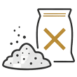 Icon showing removed residue beside a crossed-out bag of added blast media.